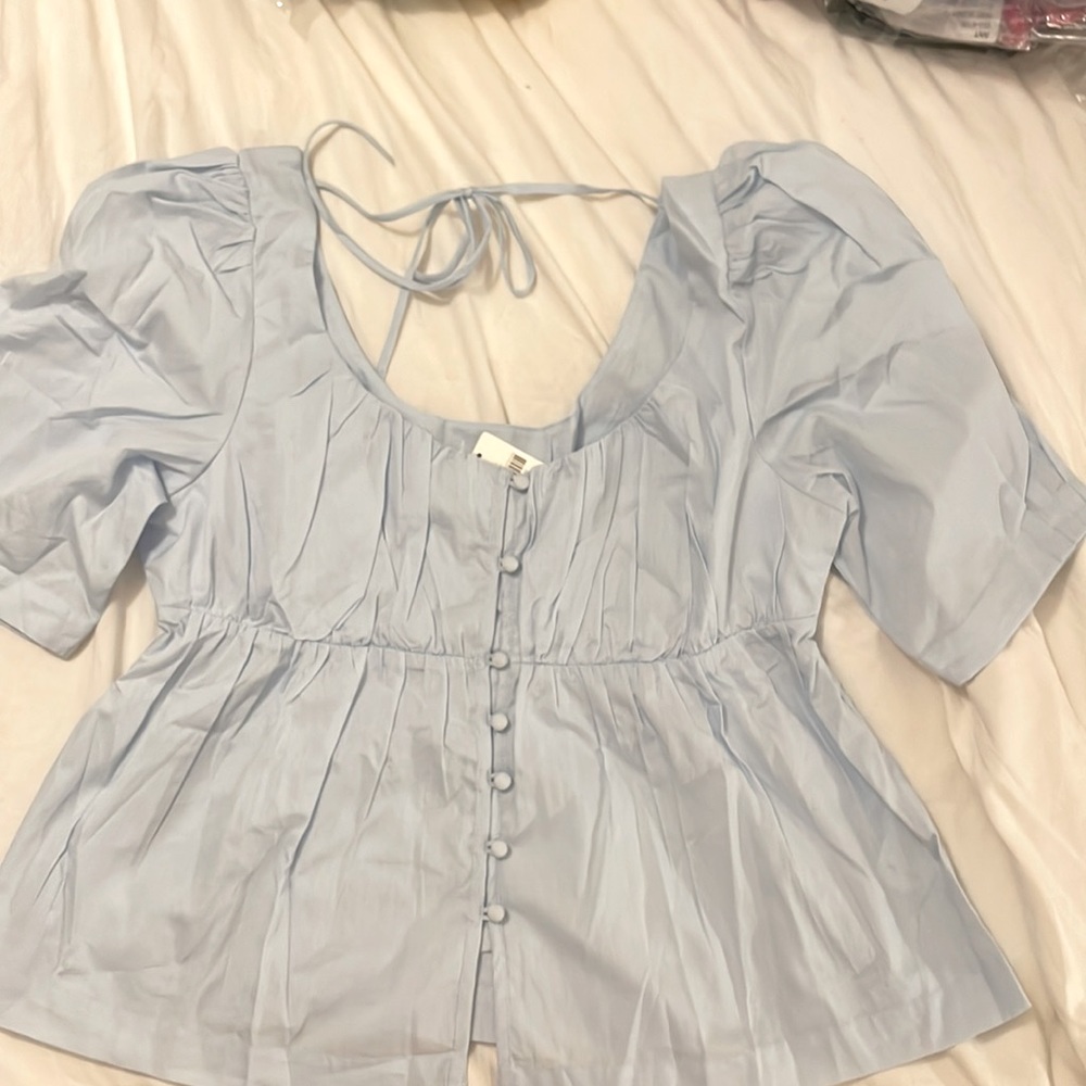 NWT Anthropologie Short Sleeve Scoop Neck Cotton Blouse, size S - Picture 5 of 9